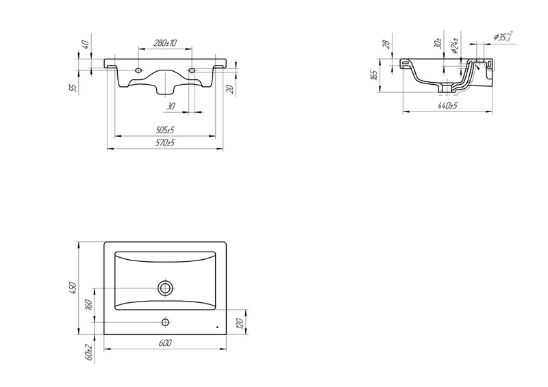 Раковина Briz Комо 600 — вид под углом