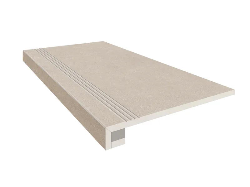 Ступень Estima Luna beige, LN01 33x120, неполированная, бортик с насечками + подступенок 14,5x120