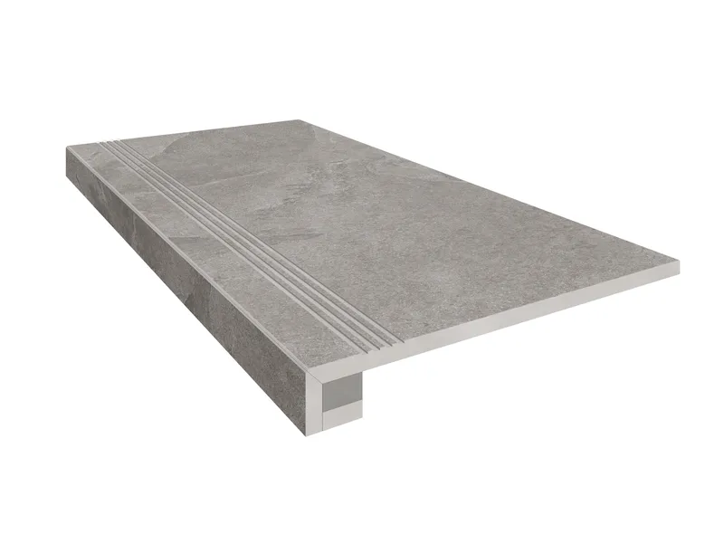 Ступень Estima Terra grey, TE02 33x120, неполированная, бортик с насечками + подступенок 14,5x120