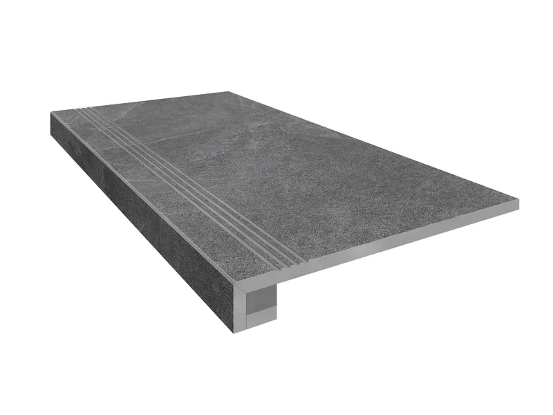 Ступень Estima Terra anthracite, TE03 33x120, неполированная, бортик с насечками + подступенок 14,5x120