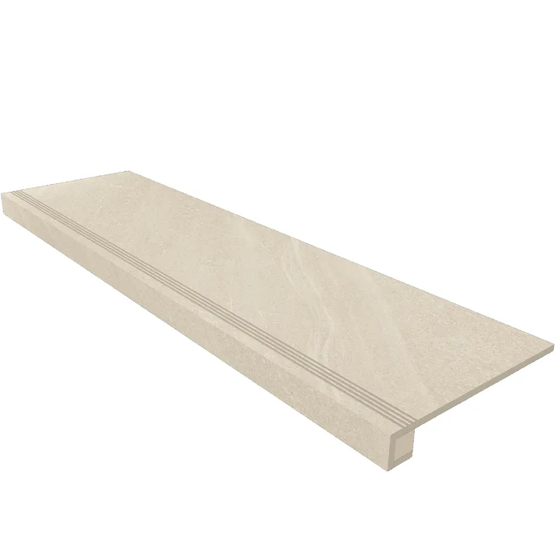Ступень Estima Gabbro white, GB01 33x120, неполированная, бортик без насечек + подступенок 14,5x120