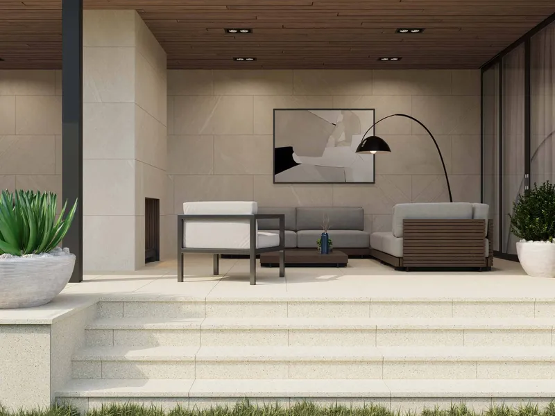 Ступень Estima Cosmos beige, CM02 33x120, неполированная, бортик без насечек + подступенок 14,5x120
