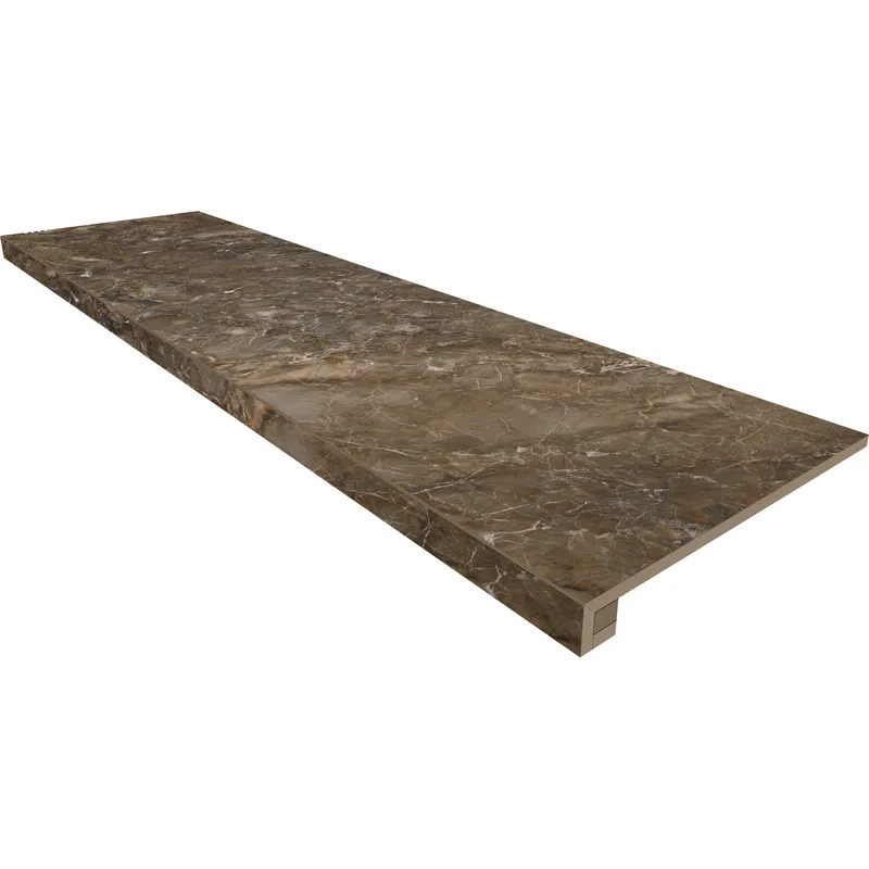Ступень Estima Bernini dark brown, BR04 33x120, неполированная, бортик без насечек + подступенок 14,5x120