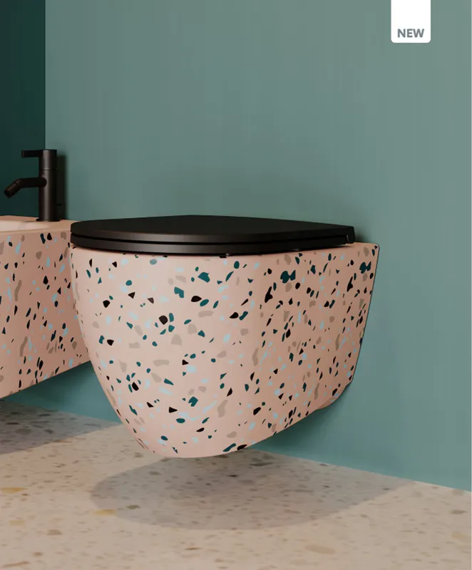 Унитаз подвесной Isvea Infinity лососевый, Terrazzo — вид под углом