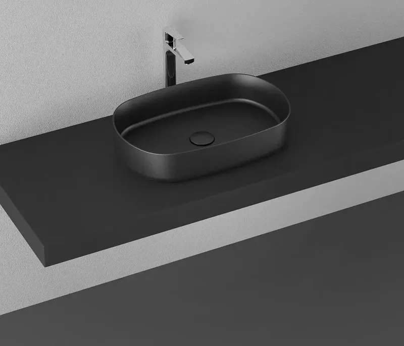 Раковина накладная Isvea Infinity 55х36 см, без отверстия под смеситель, антрацит — вид под углом
