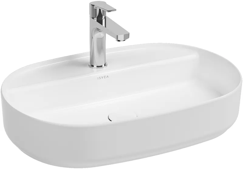 Раковина накладная Isvea Infinity 60 см, белый матовый — вид под углом с краном