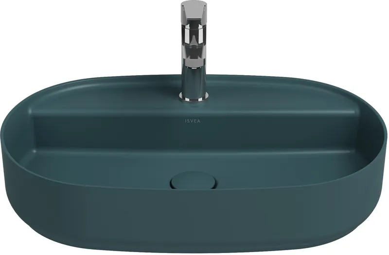 Раковина накладная Isvea Infinity 60 см, изумрудный — вид под углом с краном