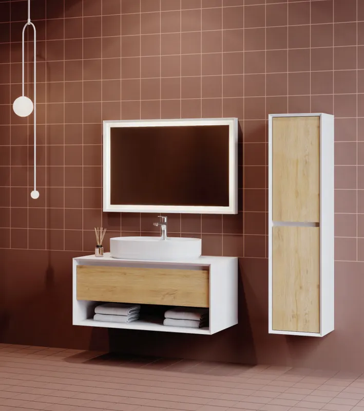 Раковина накладная Isvea Infinity 60 см, белый — вид под углом с краном