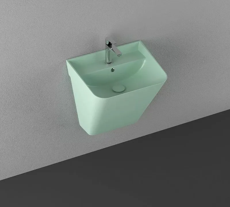 Раковина подвесная Isvea Sott'Aqua Monoblock 50 см, мятно-зеленый — вид спереди на чашу с краном