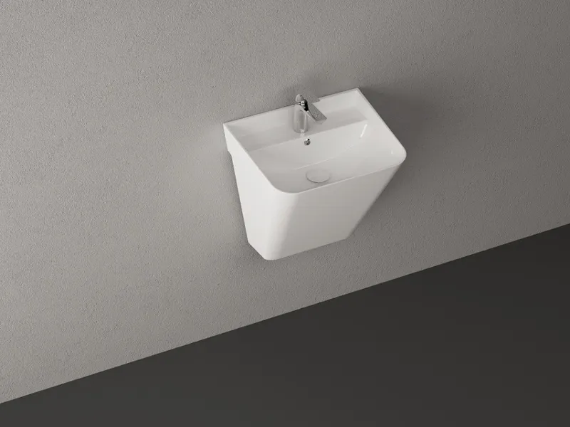 Раковина подвесная Isvea Sott'Aqua Monoblock 50 см, белый — вид спереди на чашу с краном