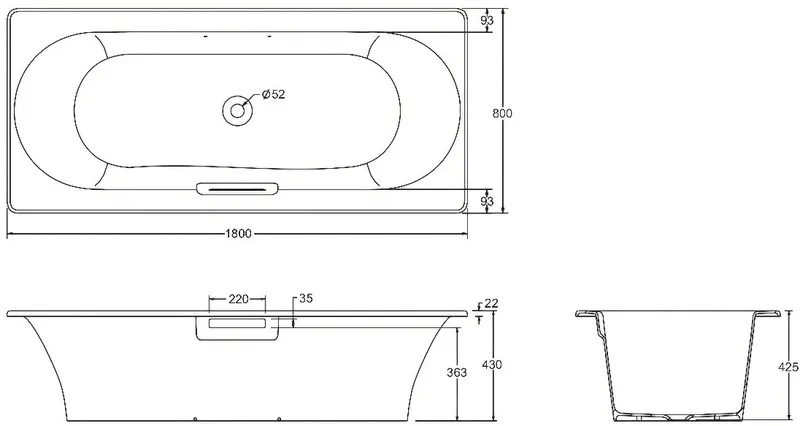 Чугунная ванна Jacob Delafon Volute 180x80 см — вид сверху на чашу