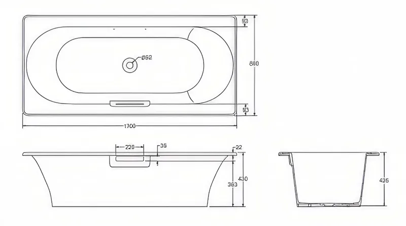 Чугунная ванна Jacob Delafon Volute 170x80 см — вид сверху на чашу