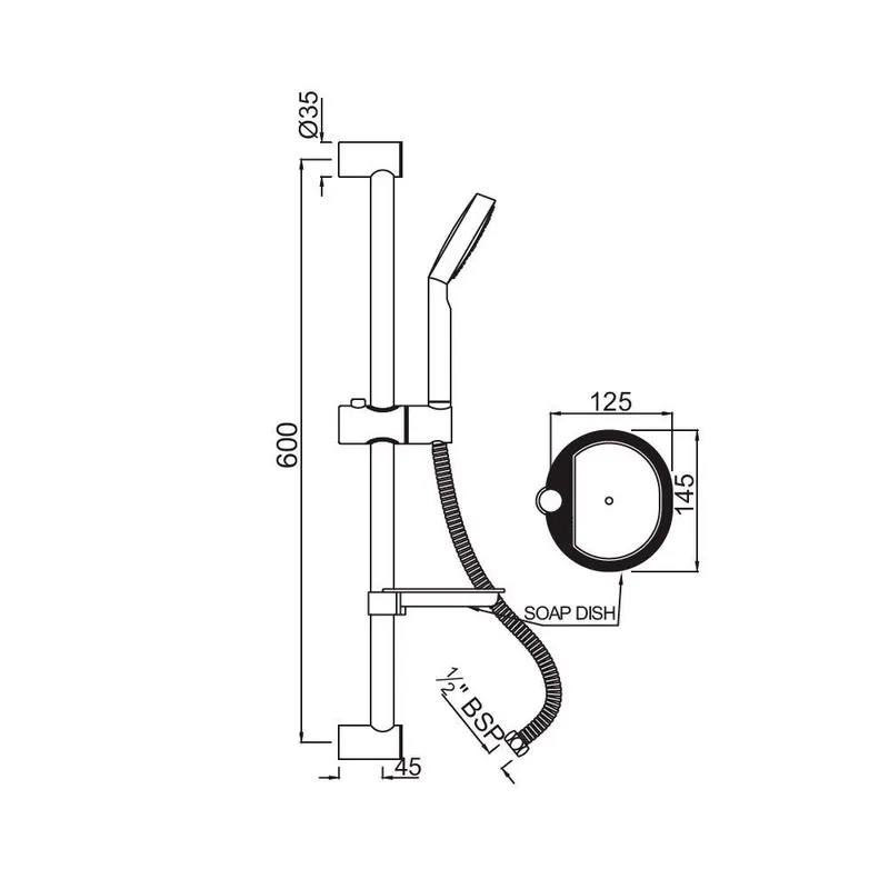 Душевой гарнитур Jaquar Shower SHA-CHR-1110EF со штангой, лейкой + мыльница, хром — вид сбоку на комплект со штангой