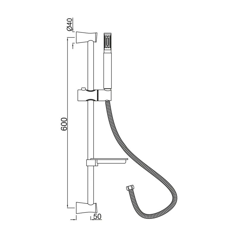 Душевой гарнитур Jaquar Shower SHA-CHR-1110FHS со штангой, лейка + мыльница, хром — вертикальная компоновка на белом фоне