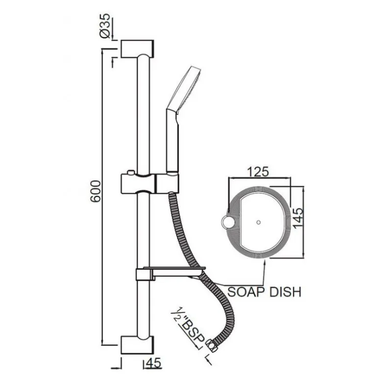 Душевой гарнитур Jaquar Shower SHA-CHR-1150 со штангой, лейка+мыльница, хром — вид сбоку на комплект со штангой