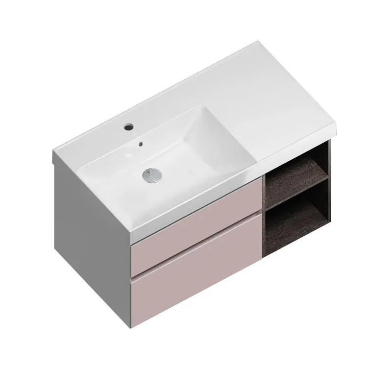 Тумба KERAMA MARAZZI Cubo левая подвесная с ящиками 90, Мальва матовая-древесная