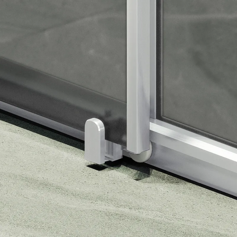 Душевая дверь MaybahGlass раздвижная 150x195 см, стекло графит матовый/хром матовый — в ванной комнате с темной плиткой