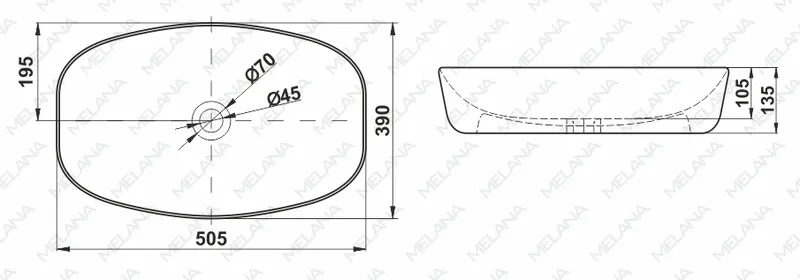 Раковина накладная Melana MLN-320352 — вид под углом на чашу