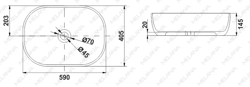 Раковина накладная Melana MLN-5006 — вид сверху под углом
