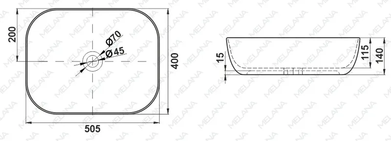 Раковина накладная Melana MLN-78104 — вид под углом