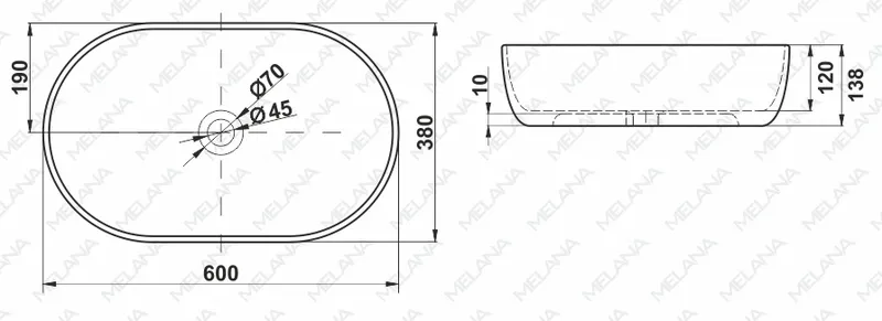 Раковина накладная Melana MLN-78329 — вид под углом