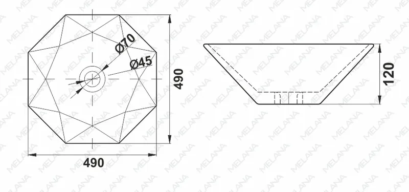 Раковина накладная Melana MLN-A482B — вид под углом