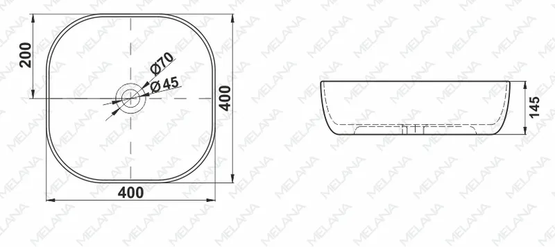 Раковина накладная Melana MLN-A500C — вид под углом