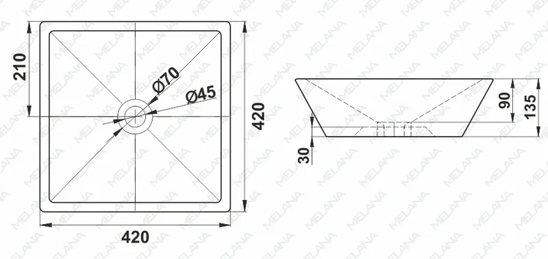 Раковина накладная Melana MLN-A562 — вид под углом