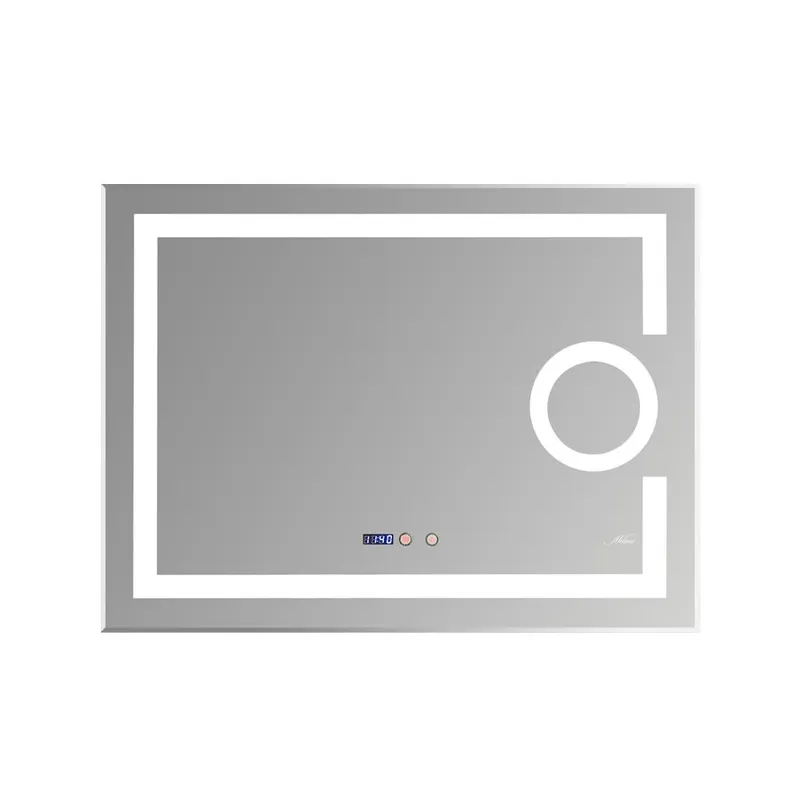 Зеркало с подсветкой Melana-8060 функция антизапотевания + часы+косметическое зеркало, 80 см — прямой вид на изделие