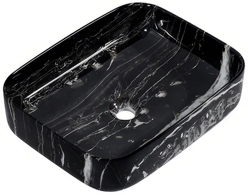 Раковина накладная Мирсант Shell-0619 Black Marquina — вид под углом на чашу