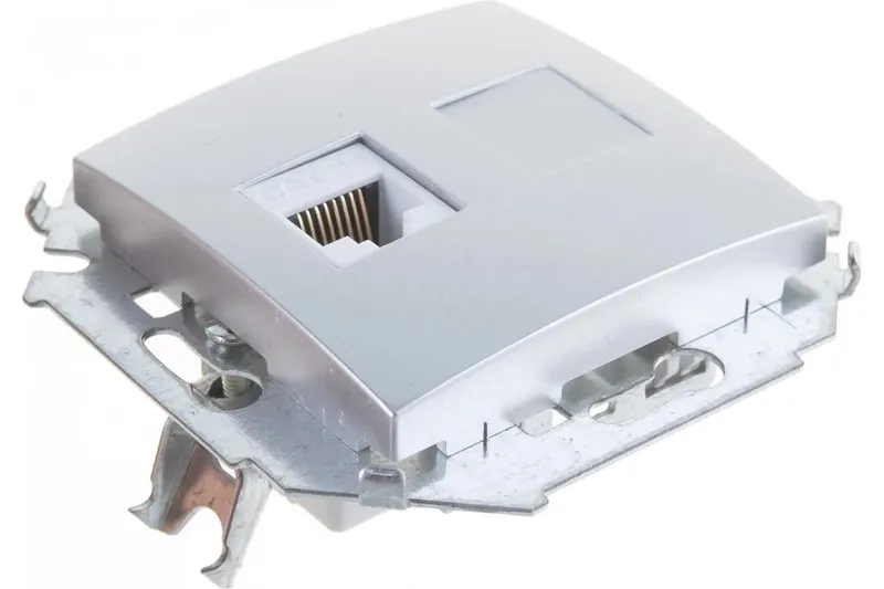 Розетка компьютерная Simon 15 RJ45, кат.5e, AMP, алюминий — вид спереди на лицевую панель