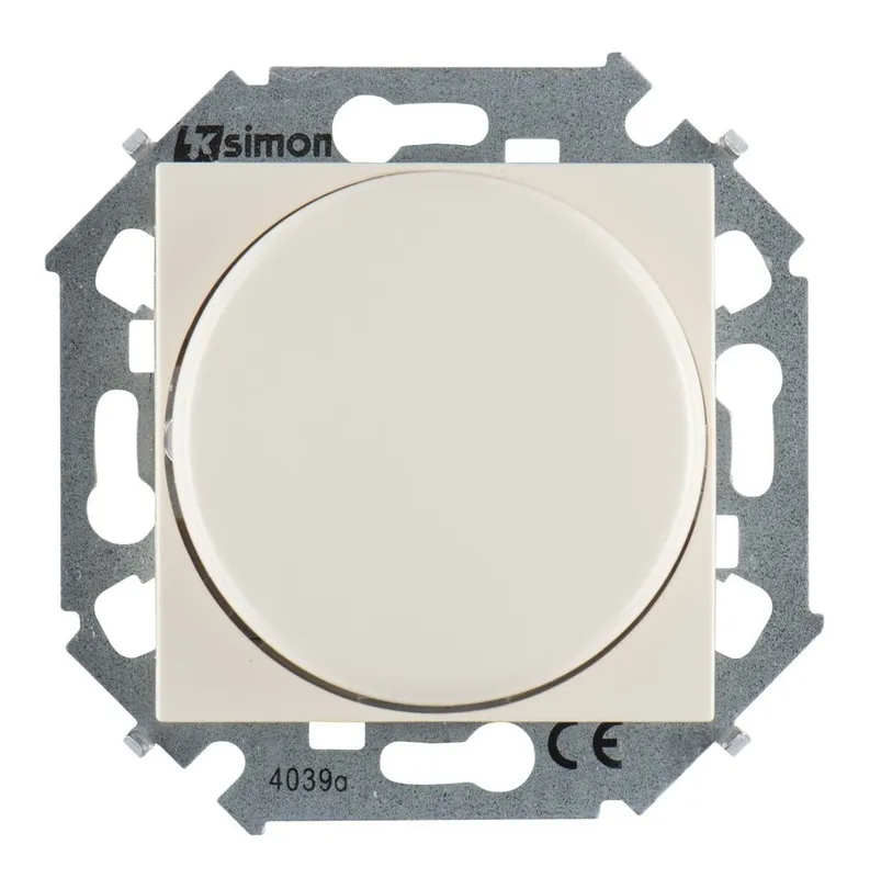 Светорегулятор Simon 15 поворотный, LED, 500 Вт, 230 В, с винтовым соединением, бежевый — вид спереди на механизм