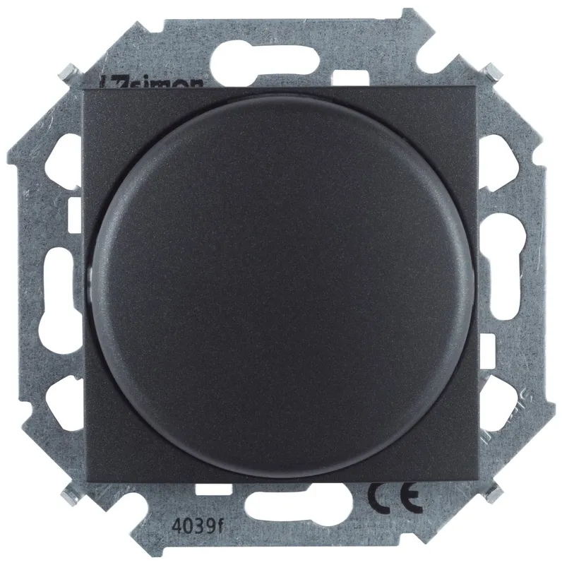 Светорегулятор Simon 15 поворотный, LED, 5-215 Вт, 230 В, винтовой, графит — вид спереди на механизм