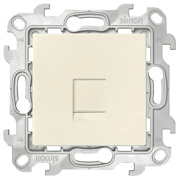 Розетка компьютерная Simon 24 Harmonie RJ45 кат. 5е UTP, слоновая кость — вид спереди на механизм и рамку