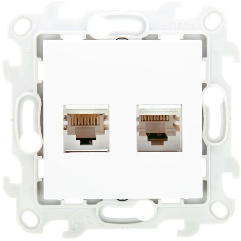 Розетка компьютерная Simon 24 Harmonie 2xRJ45 Cat.6 UTP, белый — вид спереди на двойной разъем