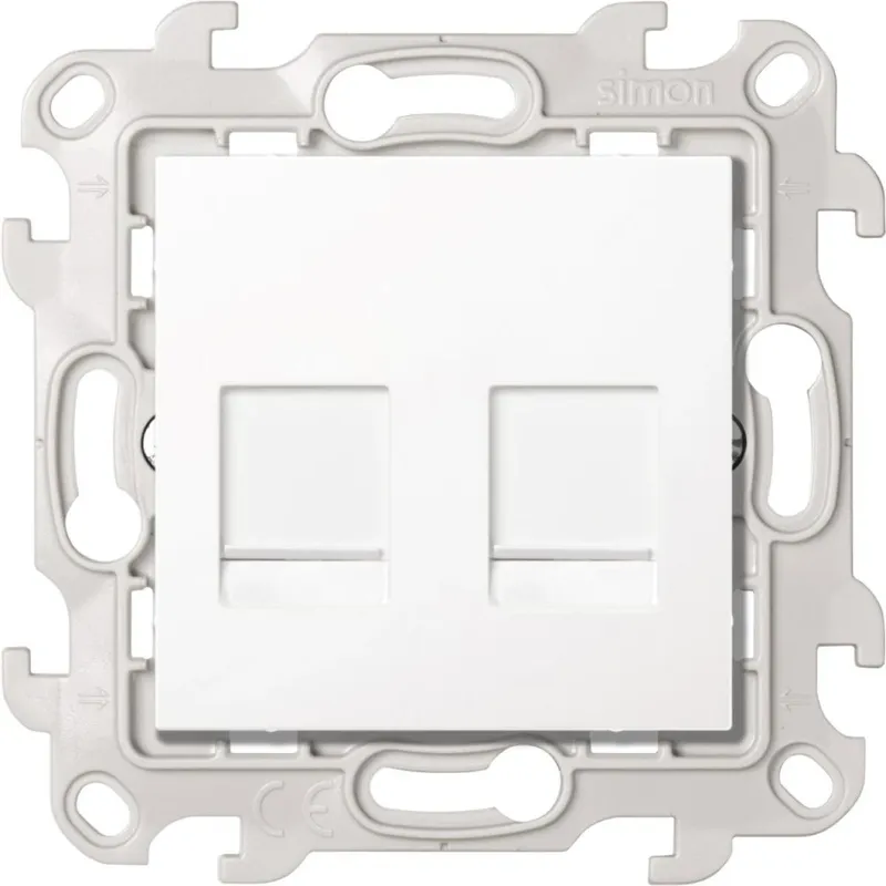 Розетка компьютерная Simon 24 Harmonie 2xRJ45 Cat.6 UTP, белый — вид спереди на двойной разъем