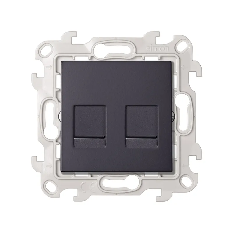 Розетка компьютерная Simon 24 Harmonie 2xRJ45, кат.6, UTP, графит — механизм с лицевой панелью