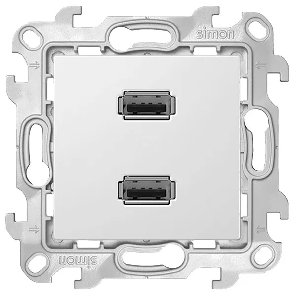 Коннектор Simon 24 2хUSB 2.0 тип A, белый — вид спереди на устройство