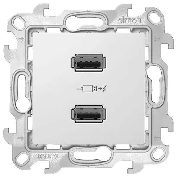 Зарядное устройство Simon 24 Harmonie 2хUSB 5В 2.4A, белый — вид спереди на панель с разъемами