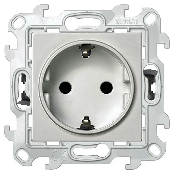 Розетка Simon 24 HarmonieSchuko 2Р+Е 16A 250В, с системой Push&amp;Go, алюминий — вид спереди на механизм