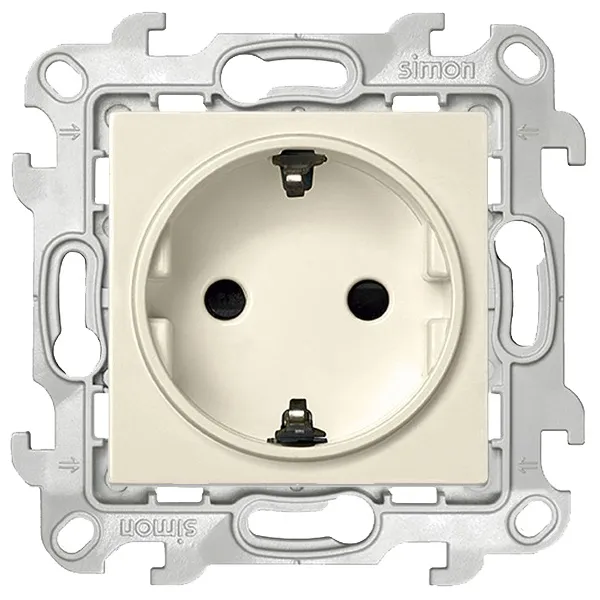 Розетка Simon 24 Harmonie, 2К+3 Sсhuko, без шторок, слоновая кость — вид спереди на монтажную рамку