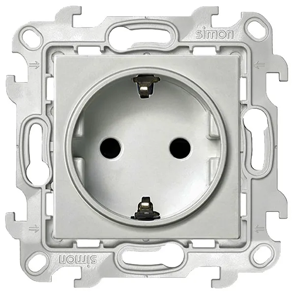 Розетка Simon 24 Harmonie Schuko 2Р+Е 16A 250В, алюминий — вид спереди на механизм