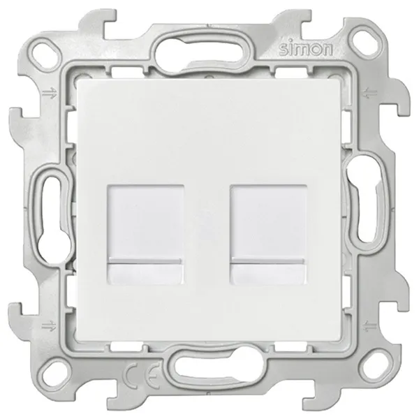 Розетка компьютерная Simon 24 Harmonie, 2хRJ45, кат.5е, UTP, двойная, белый — механизм с лицевой панелью