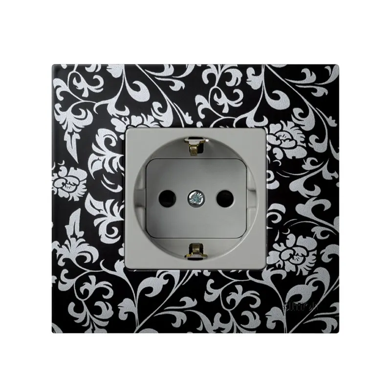 Розетка Simon 27 Schuko 2Р+Е, со шторками, винтовой зажим, 10/16 А 250 В, механизм, серый — вид спереди