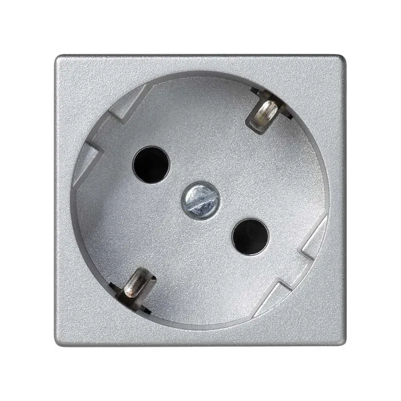 Розетка Simon Connect K45 Schuko 2Р+Е 16A 250В, с винтовым соединением, алюминий — вид спереди крупным планом