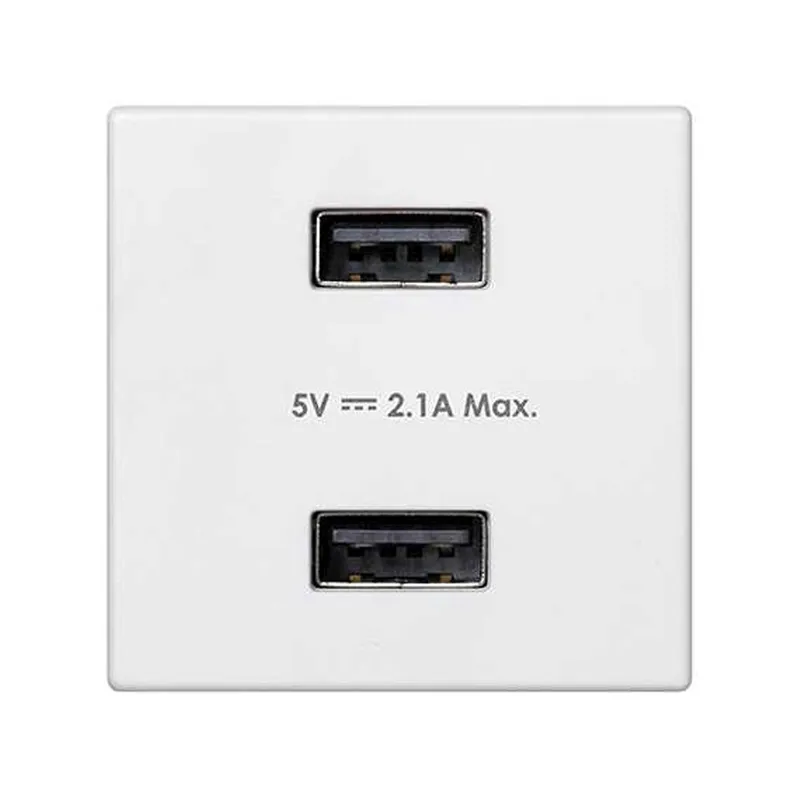 Зарядное устройство Simon Connect K45 USB A+A 10W 230В, белый — вид спереди на панель с двумя разъемами