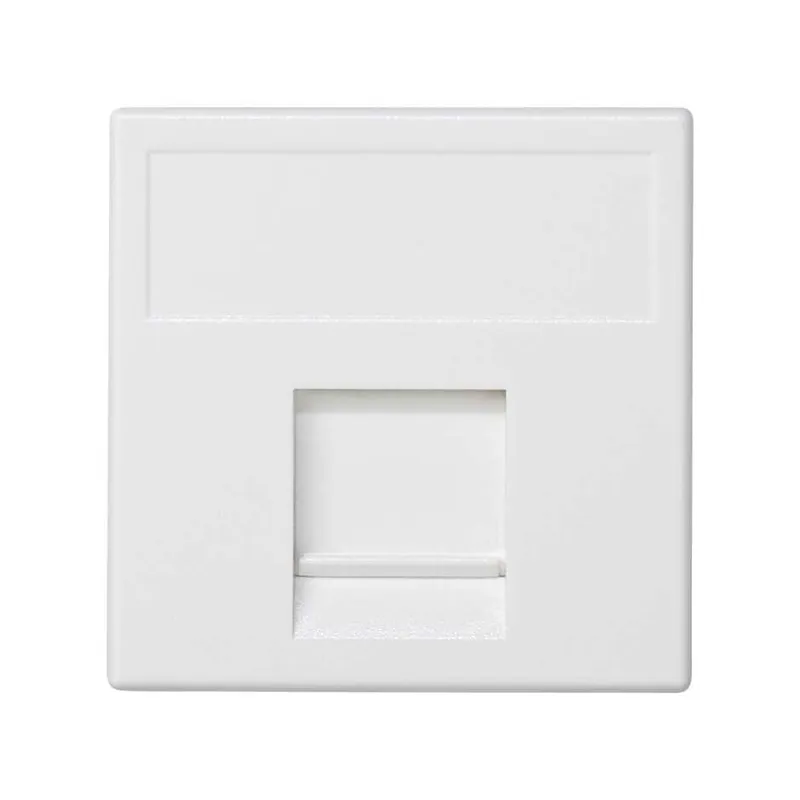Адаптер Simon Connect K45 со шторкой на 1 RJ45 конектор, AMP(S110,SL110,SLt), Brand-Rex, RIT — вид спереди на белую панель