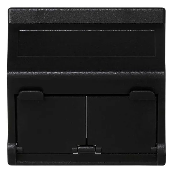 Адаптер Simon Connect K45 наклонный на 2 модуля RJ45 CJ545U(F), CJ645U(F) со шторкой, графит — вид спереди на устройство