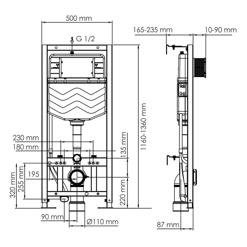Инсталляция Wasserkraft Aller для унитаза — вид спереди на раму