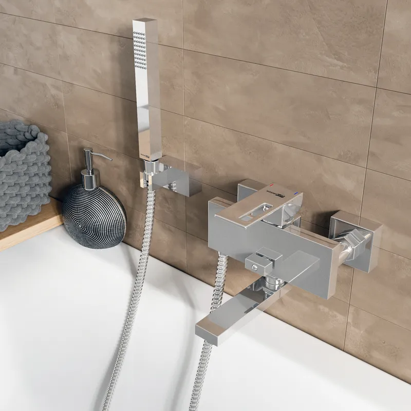 Смеситель для ванны Wasserkraft Alme 1500 с коротким изливом — вид под углом
